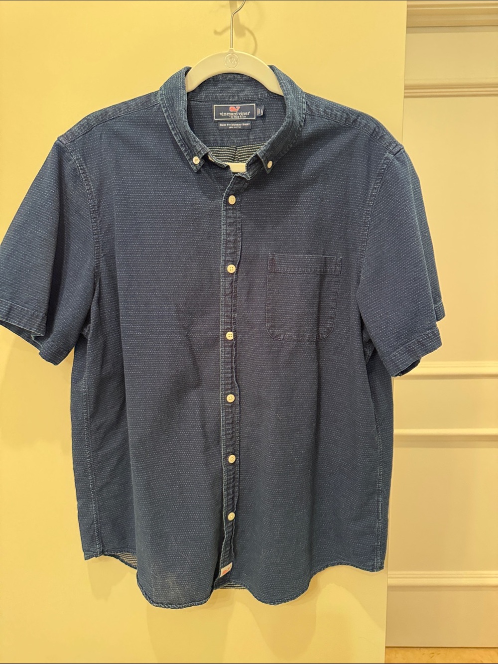 Vineyard Vines Navy Textured Short Sleeve Button-Down Shirt